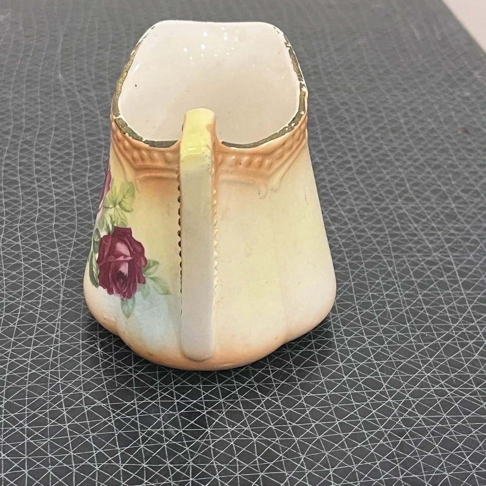VINTAGE CREAMER SYRUP CABINET PITCHER LOVELY RED YELLOW ROSES ART NOUVEAU